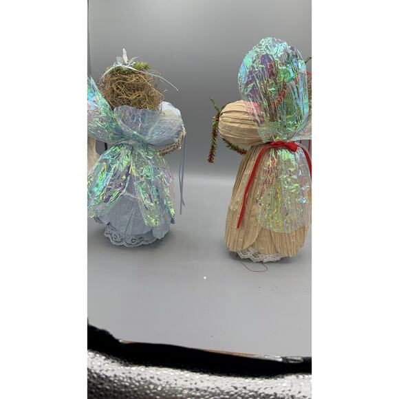 Vintage Handmade Christmas Angels Set of 2 Crepe Paper Halo Wings Silent Night - Picture 3 of 6